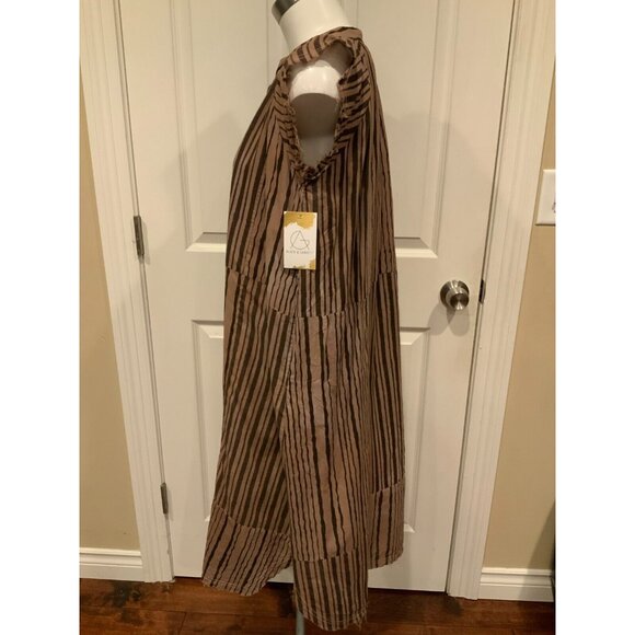 V DE VINSTER Brown Striped Shiva Shift Dress W/ Raw Hems, Size Medium - Picture 4 of 8